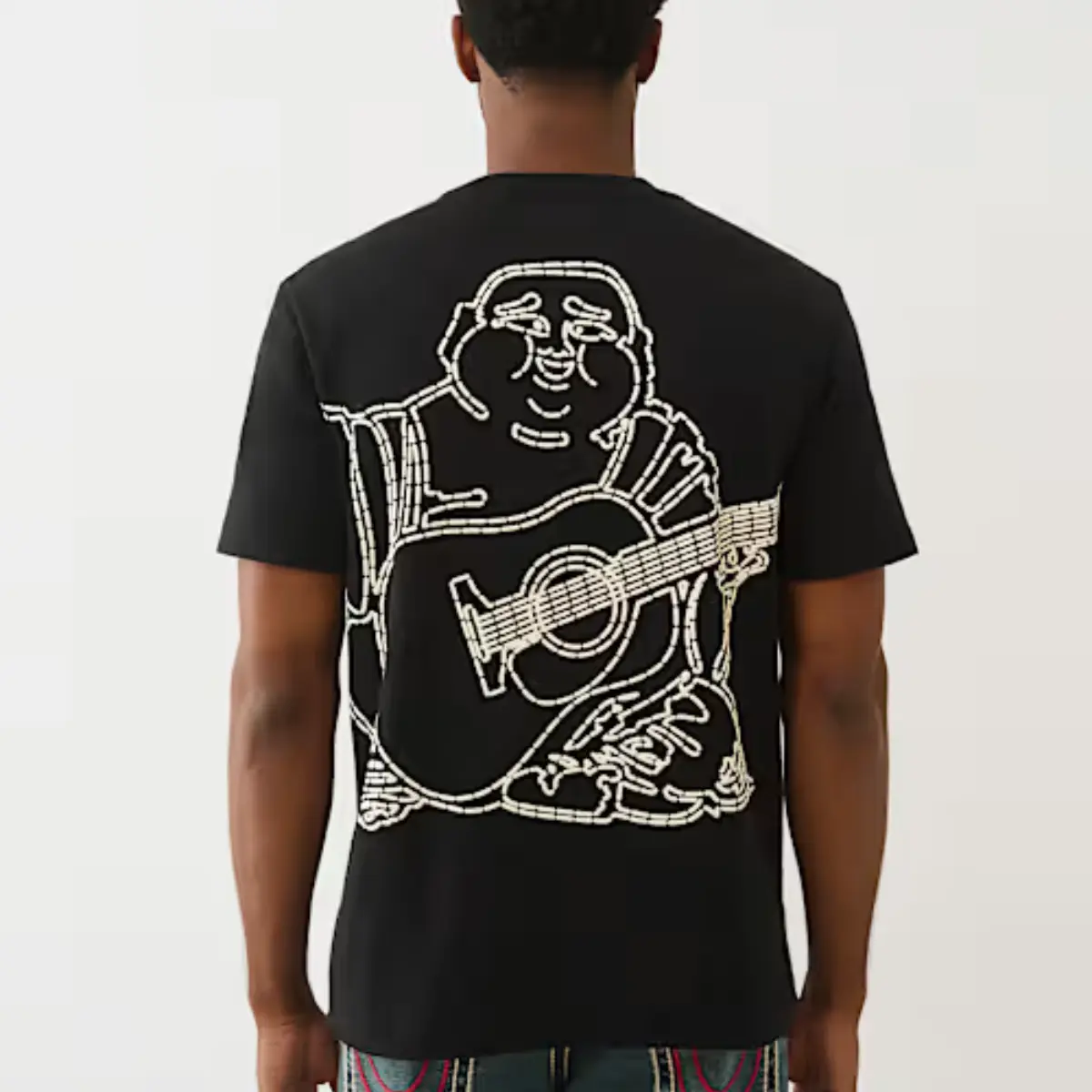 true religion t shirt men graphic t shirt buddhha playing guitar cotton premium regular fit streetwear tee unisex oversized summer fashion casual urban style trendy back print shirt, true religion, True religion shirts for men