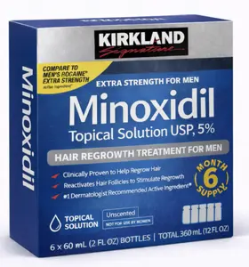 Kirkland Signature Hair Regrowth Treatment Extra Strength for Men, 5% Minoxidil Topical Solution, 2 fl oz, 6-pack