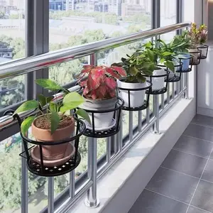 Iron Art Balcony Railing Planter Stand, Hanging Flower Pot Rack for Greenery & Succulents, Window Sill Storage Shelf, Hanging Plant Hanger
