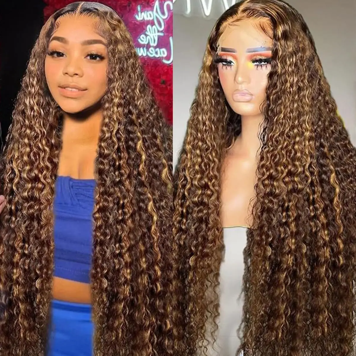 30inch Highlight Ombre Lace Front Wig Human Hair 13x6 HD Honey Blonde 4/27 Deep Wave Lace Front Wigs Human Hair Glueless Wigs Human Hair Pre Plucked