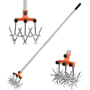 Rotating Tiller Garden Rotating Tiller Adjustable Stainless Steel Rod Manual Tiller for Soil Mixing or Re-Sowing Grass Lawn Tiller Total Length 57inch