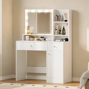 [Summervibes] Modern LED Vanity Table, Makeup Desk with HD Large Mirror&Lights 3 Color Modes,Drawers&Shelves, for Girls Bedroom,Perfect Gift for Her – bedroom essential
