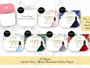 Custom Label Stickers Quinceanera Hand Sanitizer 1.15oz Bottles