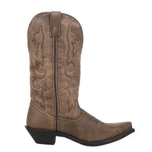 Laredo Womens Access Embroidered Snip Toe Pull On  Casual Boots Knee High Low Heel 1-2" - Brown