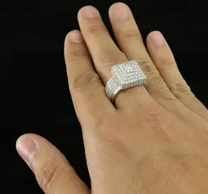 King Of Bling's 925 Silver White 8.50ct Cubic Zirconia Wide Square Fancy Unisex Ring Size 8