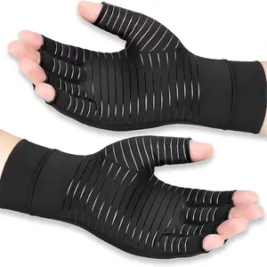 Unisex Compression Copper Gloves, Breathable Anti-Slip Fitness Gloves with Silver Stripes, Pain Relief for Arthritis, Office Work, Pressure Gloves