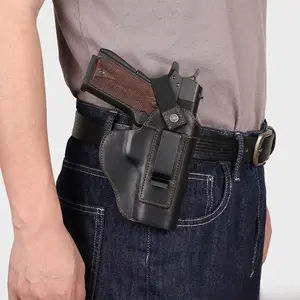 IWB/OWB Leather Holster for Glock 19/23/26/42/43X, Taurus G2/G2C/G3C, Concealed Carry Gun Holster Fits Sig P365 P320 Springfield M&P 9mm Shield Universal Leather Gun Holster for Most Size Pistols Nylon Rubber Hand Rest Brace vertical shoulder holster