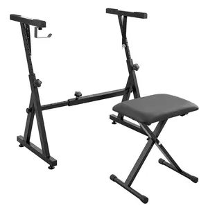 【Summervibes】VEVOR Piano Keyboard Stand and Bench Set, Z Style, Heavy-Duty Digital Piano Music Stand and Seat, 250 lbs Capacity with Adjustable Piano Bench Width Height Wheels, Fits for 54-88 Key Electric Pianos