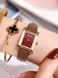 Women's Square Analog Watch, Elegant Quartz Movement, Waterproof Leather Strap, Casual Business Style, Perfect Gift Choice