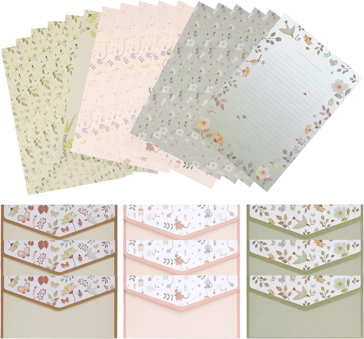 27Pcs Letter Writing Stationery Paper Set with Envelopes, Vintage Floral Office Stationery, 18Pcs Lined Writing Paper, 9Pcs Matching Envelopes for Letters, Wedding Invitations