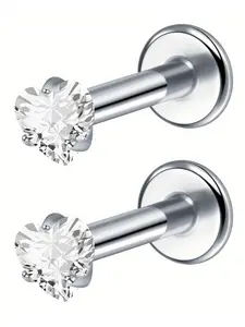 Heart Cz Nose Studs, 2pcs 16g Internally Threaded Nose Stud Earrings, Flat Back Heart Cz, Helix Cartilage Tragus Conch Labret Medusa Monroe Piercing Jewelry Cartilage Piercings Stainless Steel Material