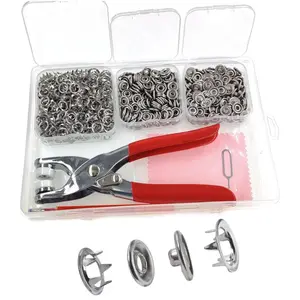 200 Sets Snap Fasteners Kit, Metal Snap Button Kit with Fastener Pliers No Sewing, 9.5mm Snap on Button Kit Rust Proof DIY Press Studs Button Fix Tools for Fabric Clothing, Chrome, Snap-9.5MM