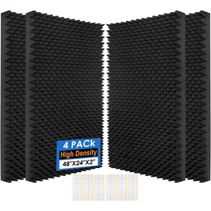 4 Pack Acoustic Panels, 48x24x2" Egg Crate Soundproof Foam Wall Panels High Density Noise Canceling Studio Foam Wall Panels for Echo Absorption Home Office (Black 4 Pack, 48"x24"x2")