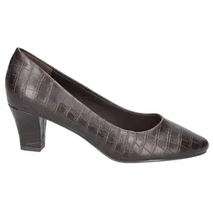 Easy Street Womens Ballari Croc Round Toe Block Pumps Dress Casual Low Heel 1-2" - Brown