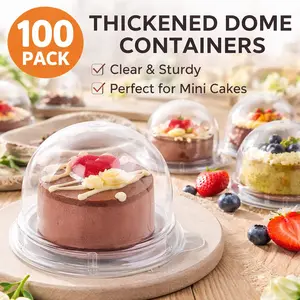 Mini Clear Dessert Containers 100 Pcs – Dome Lid Individual Plastic Boxes for Oreo Cookies, Cupcakes, Cocoa Bombs, Strawberries, Cheesecake