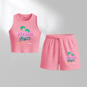 Women's Hawaiian print casual slim-fit tank top and drawstring shorts two-piece set, perfect for summer wear, a must-have for back-to-school season.