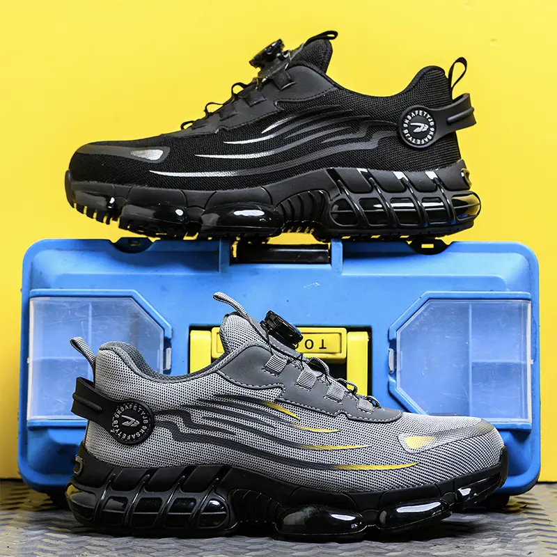 Men's Work & Safety Footwear, Steel Toe Cap Boots with Rotating Buckle, Breathable Lightweight Walking Shoes, Athletic Casual Plus Size Footwear, Protective Toe And Heel Design Work & Safety Footwear, Rubber Sole Work & Safety Footwear