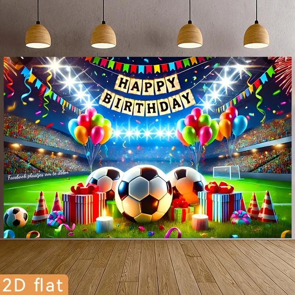1pc 2D Polyester Party Banner - Birthday Backdrop with Soccer, Football, Lawn Elements, No Electricity Needed, for Party Decor, Home Garden Use
