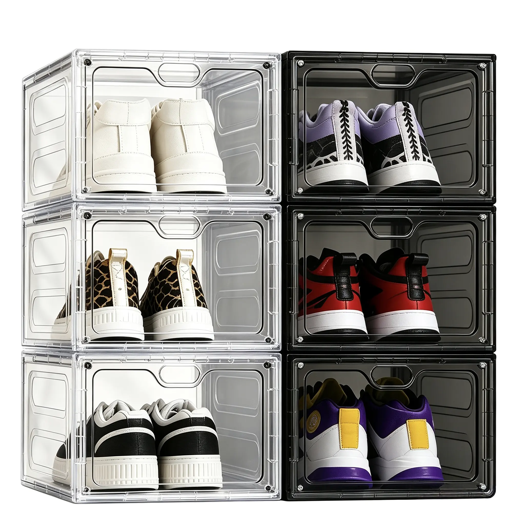 Stackable Plastic Shoe Boxes  - Shoe  Organization, Multi-Layer Space-Saving Closet Room Organizer, Shoe Rack Organizer, Easy-Assemble Expandable Rectangle Racks for Sneakers, Boots, Father's Day Gift display  cabinet customizable storage