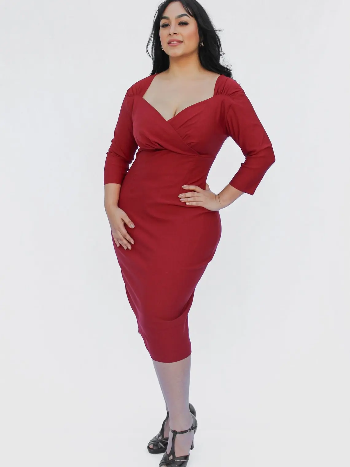 Fitted Burgundy Pencil Dress