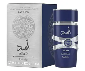 Lattafa Asad Zanzibar Limited Edition for Men Eau de Parfum Spray 3.4 Oz Cologne Perfume Fragrance Marine Aromatic Woody Amber