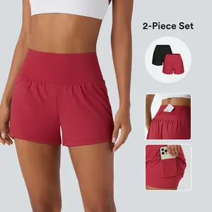 Halara 2-Piece Super High Waisted Back Pocket & Side Hidden Pocket 2-in-1 Yoga Shorts 3" Set Halara 2-Piece Super High Waisted Back Pocket & Side Hidden Pocket 2-in-1 Yoga Shorts 3" Set