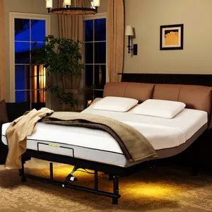 Adjustable Bed Base Frame Queen Bed Frame with Head and Foot Incline Wireless Remote 4 Ports USB, Under-Bed Nightlights, Zero Gravity Quiet Motor Black Queen    RR