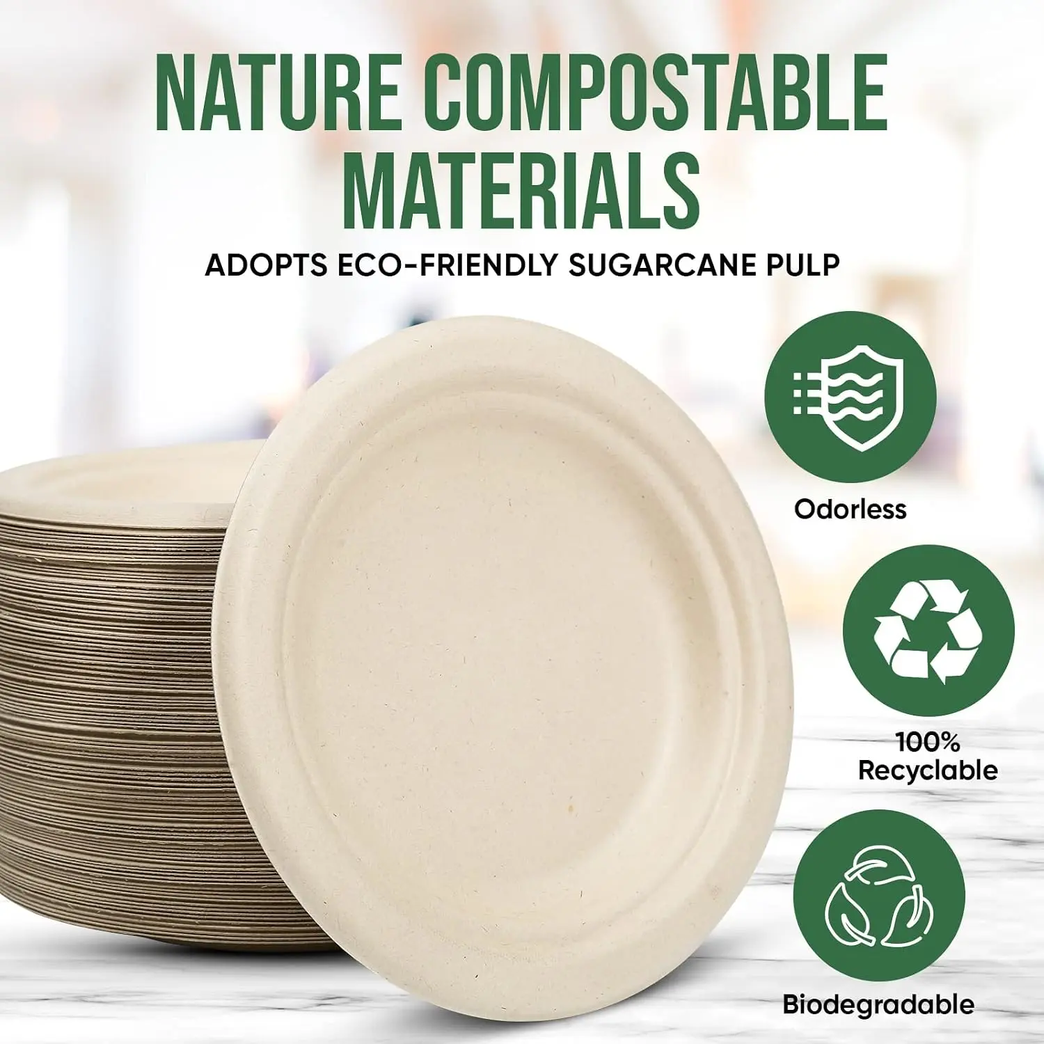 Small Disposable Paper Plates 6 inch, 100% Compostable,100 Pack | Paper Plates 6 Inch, 100 Pack ,Disposable , Compostable, Water & Oil Proof Dessert Plates, Microwavable , for Party ,Brown