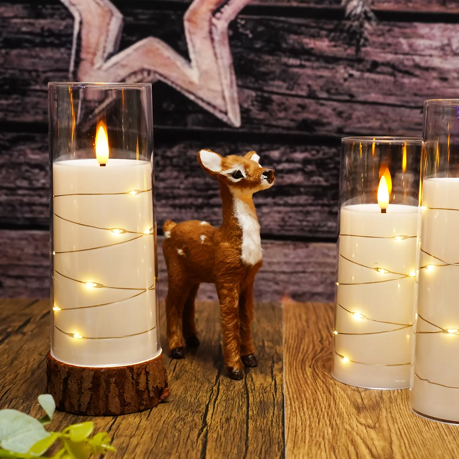 Kakoya Mother'S Day Gift Flameless Candles, 5/7pcs Acrylic Flickering LED Pillar Candles With Remote & Star String Lights, Battery Operated For Home Wedding Party Decor