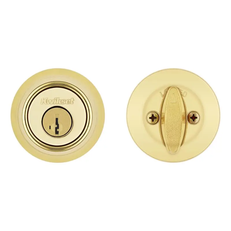 Kwikset 5064905 Classic Bright Brass Metal Deadbolt, Residential Standard-Size Door Lock for Front Doors, 2-7/16 in Height, Easy-Install Hardware with Smart Keys