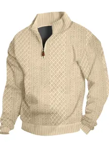 Men's Half-Zip High Neck Long Sleeve Knit Sweatshirt, Half Zip Pullover, Casual Fashion Fitted Design, Warm Soft Fabric, Fall Winter Wear, Christmas Gift
