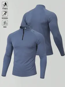 High-Performance Athletic Fit Quarter-Zip Long Sleeve Top, Compression Shirt, Raglan Sleeve Stand Collar Design, Quick-Dry Moisture-Wicking Stretch Fabric, Versatile Long Sleeve Top for All Sports, Outdoor Activities, Fitness Running Tops