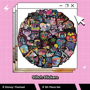 Disney Black-Bordered Stitch Stickers 50-Piece Set for Planners Scrapbooks and Crafting Disney-Themed Decorative Stickers
