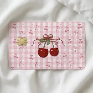 Cherries Coquette Credit Card Skin Cute Waterproof Vinyl Sticker Aesthetic Card Cover 3.37 x 2.125 in Premium Scratch Resistant Laminated Protection