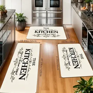 Farmhouse Kitchen Quote Rugs Set, Non-Slip Washable Floor Mats, "The Kitchen is the Heart of the Home" Print Runner Carpets for Kitchen, Dining Room & Rustic Decor