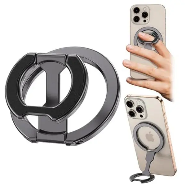 MagSafe Phone Grip, Magnetic Phone Ring Holder with 360° Rotation & Foldable Kickstand, Dual-Sided Magnetic Finger Ring Stand, Hands-Free Phone Grip for iPhone 17/16/15/14/13/12 Pro Max, MagSafe Car Mount, Desk & Travel Smartphone Cellphone