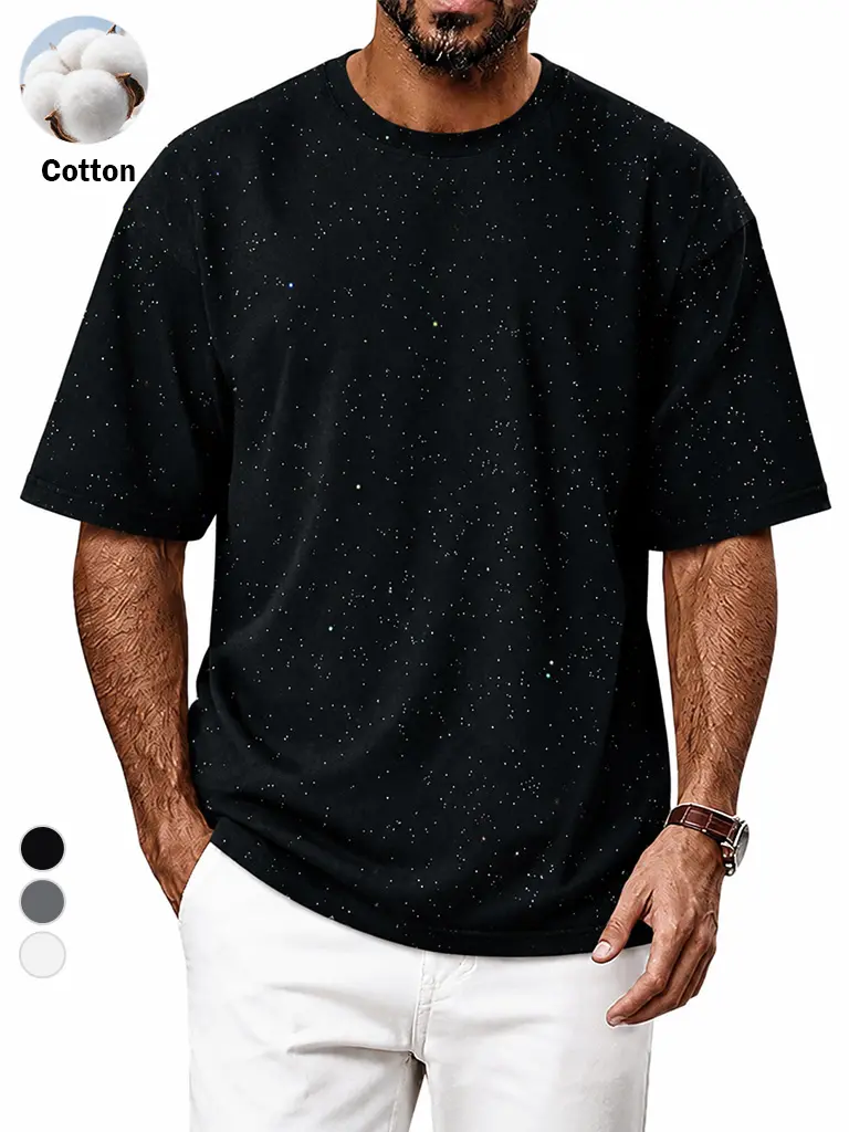 Unisex Sequined Round Neck Shortsleeve Cotton Tshirt - Y2K Streetwear, Galaxy-Inspired, Loose-Fitting Casual Oversized Menswear Top for Spring Summer