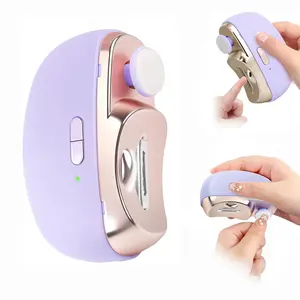 Automatic Electric Nail Clipper with Nail Polisher – Safe, Quiet, Rechargeable Nail Trimmer with LED Light & Nail File, Effortless Nail Cutter & File with Nails Scraps Storage, Traditional Cutics Cleanser & Purple/White Manicure Care Tool, Easy Cleansing