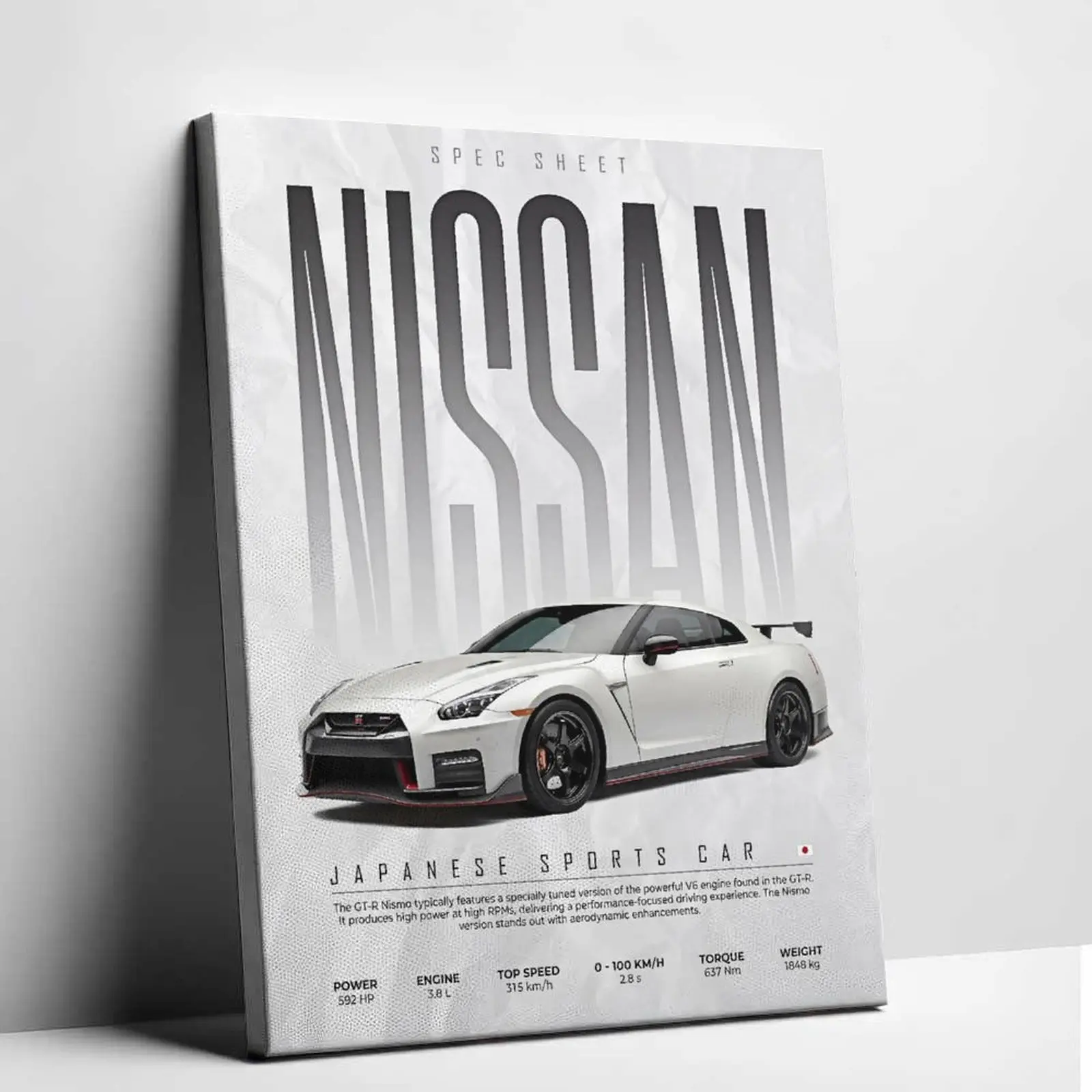 Japanese Sports Car Canvas Art JDM Spec Sheet Poster Crumpled Paper Garage Wall Decor,art poster