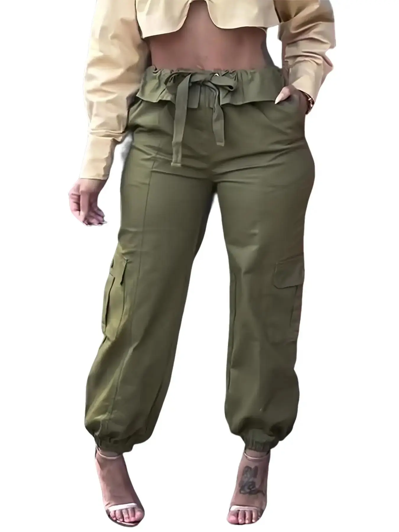 Women's Polyester Blend Pants, Casual Basic Solid Color Straight Leg Fashion Bottoms for Everyday Wear, Cargo Trouser