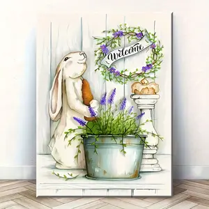 1 Unique Style Solid Wood Frame Canvas Painting Easter Bunny And Carrot Field_ Perfect for Home Decoration, Festive Occasions And Gifts for Him/her. Suitable for Living Room And Bedroom, Ready to Hang, 2D Flat, Perfect for Room Decor