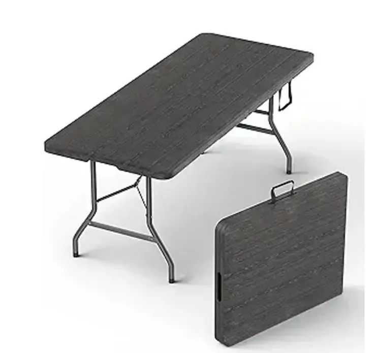6 Feet Foldable Table with Built in Handle & Steel Legs | 6FT Heavy Duty Folding Portable | Perfect for Party, Dining, Wedding, Events, Picnic Indoor, Outdoor, Camping, Utility, Folding - （Black）