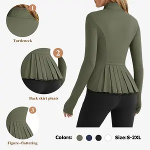 Fisoew Sports Women's Zippered Sports Jacket, Pleated Lightweight Slim Fit  Stand Collar with Thumbhole Pockets,Valentine's Day Gift Recommendations