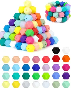 90PCS Hexagon Silicone Beads,30 14mm Silicone Beads for Keychain Making Kit,Lanyard Making,Keychains,Valentine's Day Bracelet,Craft Projects and DIY for Adult