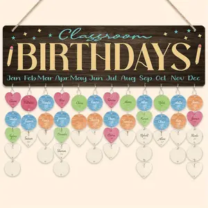 Wooden Birthday Reminder Calendar Board, Including 1 Count Hanging Calendar & Heart & Circle Tags, Birthday Tracker Plaque, Wall Hanging Decor, Ornaments