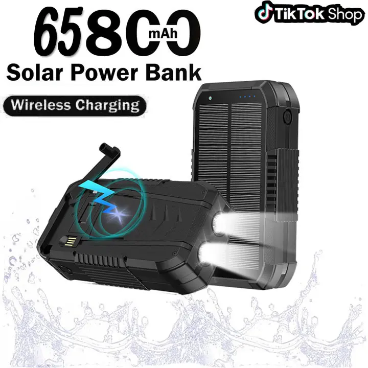 Solar Hand Flashlight,65800mAh Emergency Crank  with Power Bank Function for iPhone, External Battery Pack Compatible with iPhone Samsung Google etc Multi-Functional USB-C Fast Charge Cable power bank charger plug christmas gift