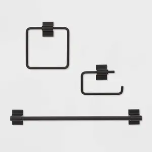 3pc Modern Bath Hardware Set Black - Threshold
