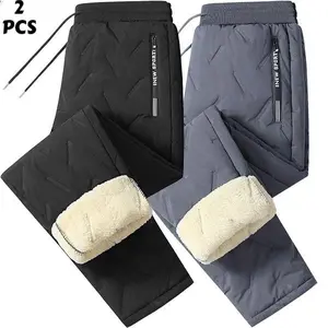 Men's 2-Piece Heavyweight Sherpa Pants - Fleece-Lined Thick Style, Straight/Cuffed Ankles Option, Black/PK Multi-Color, Size XXS-XXXXL for Outdoor Skiing, Casual Wear