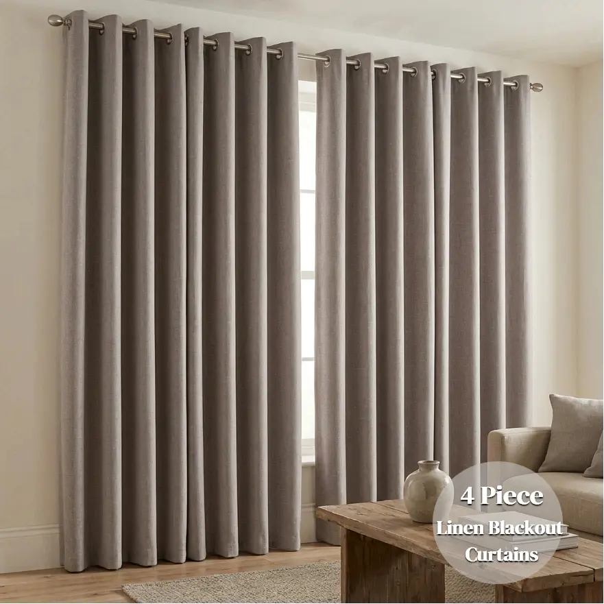 4 Panel Linen  Blackout Curtains ,Thick & Wrinkle Resistant, formaldehyde free fabric, odor free curtain, Wrinkle-Resistant, Natural Drape, Vintage Home Decor for Living Room & Bedroom