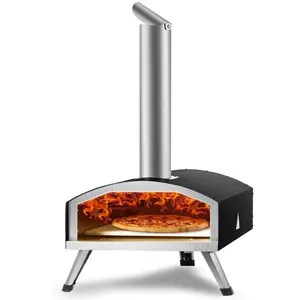 Outdoor Oven 12-inch Pellet and Charcoal Fired Maker, Portable Outside Stainless Steel Grill with Pizza Stone, Waterproof Cover, Shovel, Wood Burner for Backyard Camping, Black